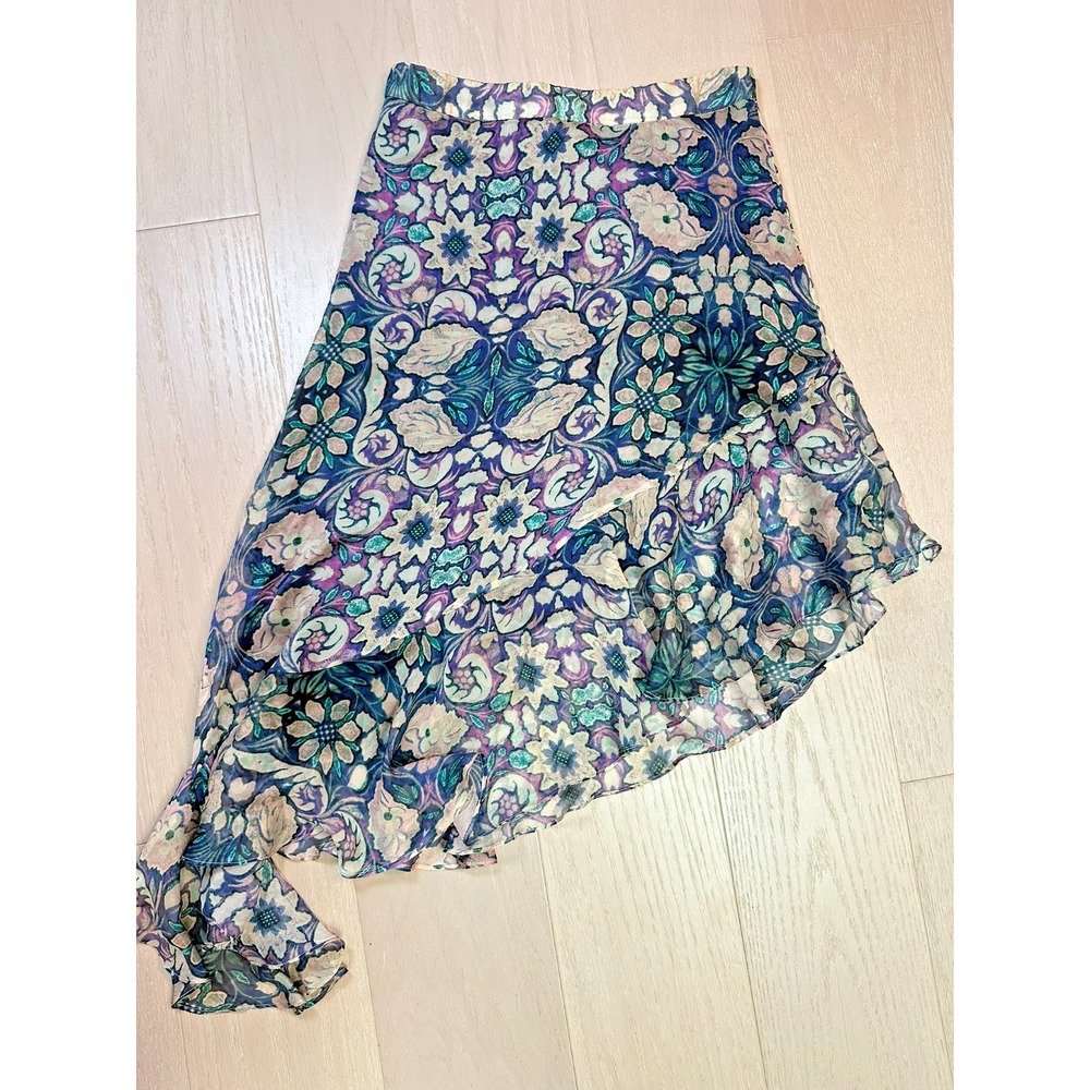 Charlotte Ronson Asymmetrical Skirt Floral Y2K Blogger Sheer Ruffled Whimsy 2
